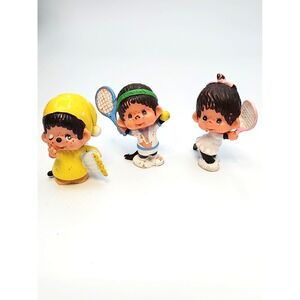 Vintage Monchhichi Tennis Player Figures Lot 3 1979 Sekiguchi Hong Kong Mini Toy